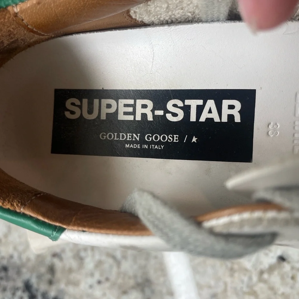 Golden Goose Super-Star Sneakers with Brown and Green Accents - Picture 1 of 9